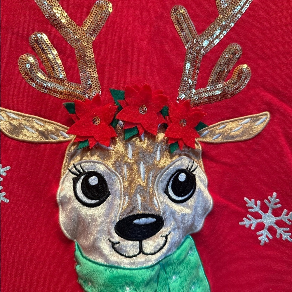 Holiday Festive Red and Green Reindeer Ugly Sweatshirt - Picture 3 of 14
